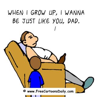 Funny family and kids cartoon image about growing up