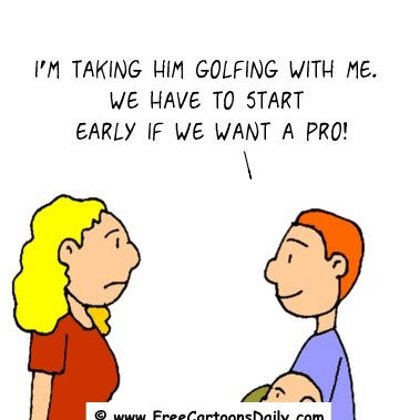 Funny Golf Cartoon - teaching son how to golf